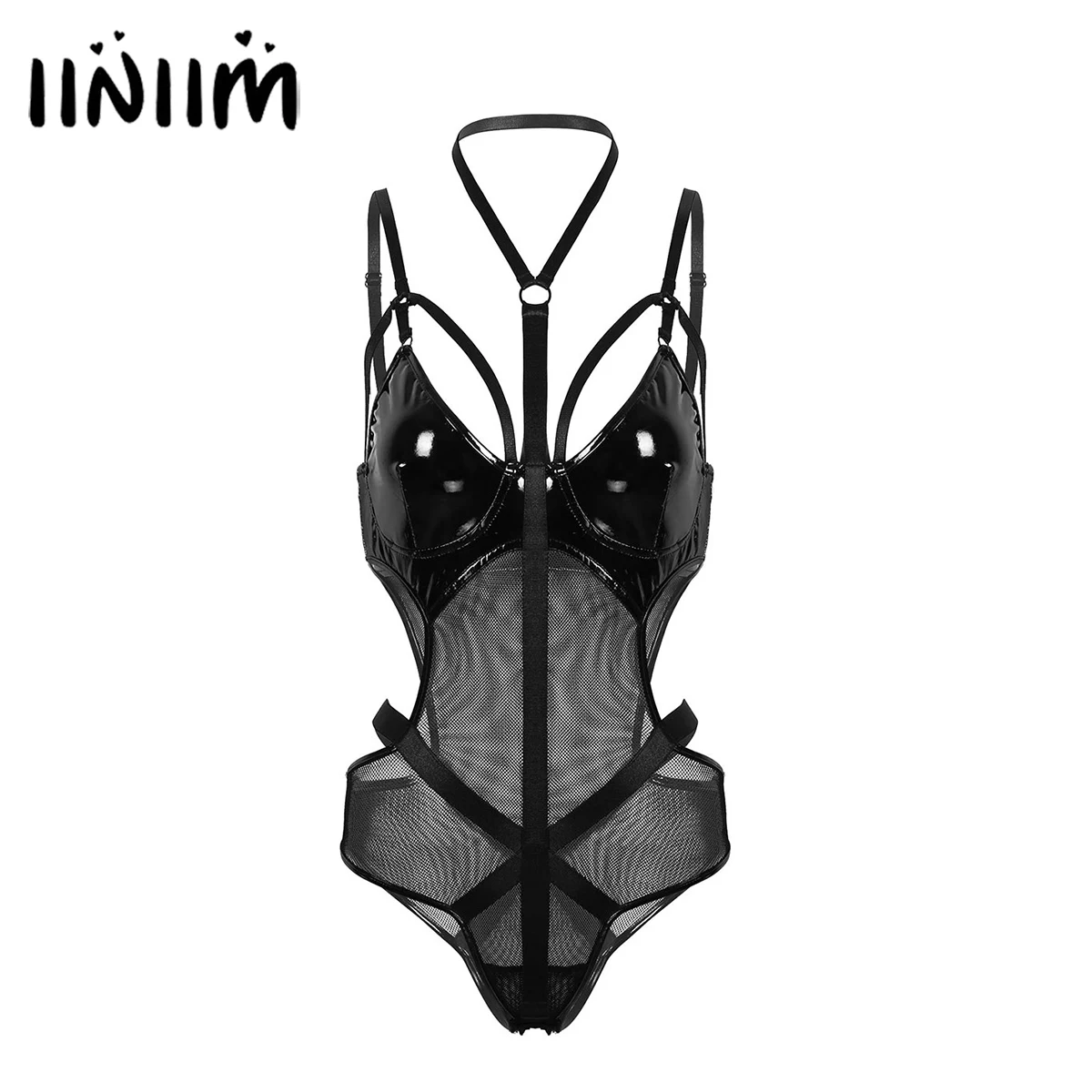 Женское кожаное Сетчатое прозрачное облегающее нижнее белье iiniim в стиле пэчворк
