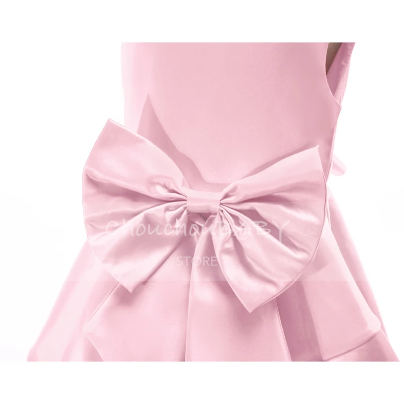Petit Camelia/однотонное платье принцессы с круглым вырезом, бантом и рюшами; платья для маленьких девочек; Детский костюм; детская одежда для девочек на день рождения