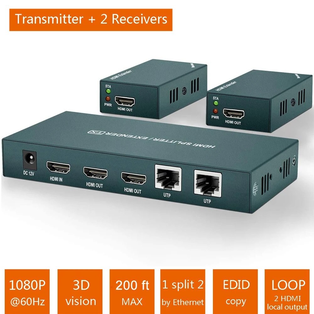 Extensor de Hdmi Receptor e Transmissor Divisor Melhor Cat 6 2022 p Rj45 1×2 60m 1×4