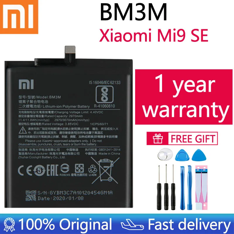 

Xiao Mi 100% оригинальный аккумулятор BM3M для Xiaomi Mi9 SE Mi 9 SE 3070 мА/ч перезаряжаемая батарея большой емкости для телефона запасная батарея Akku