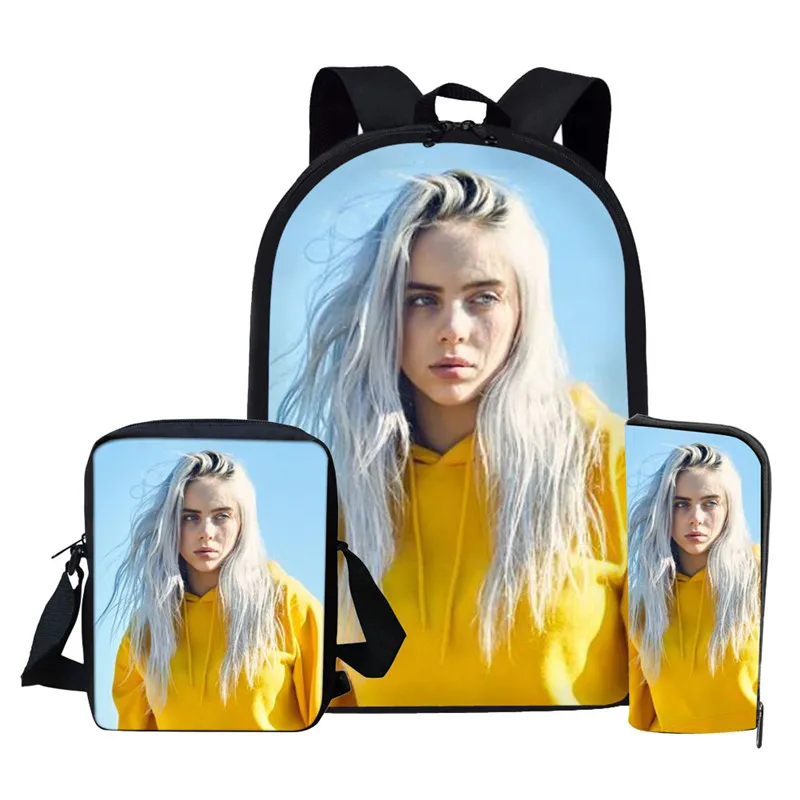 THIKIN Billie Eilish 3 шт./компл. Рюкзак Back To School детская книга мешок для маленькой девочки распылитель ранцевого типа для подростков Mochila Escolar - Цвет: as picture