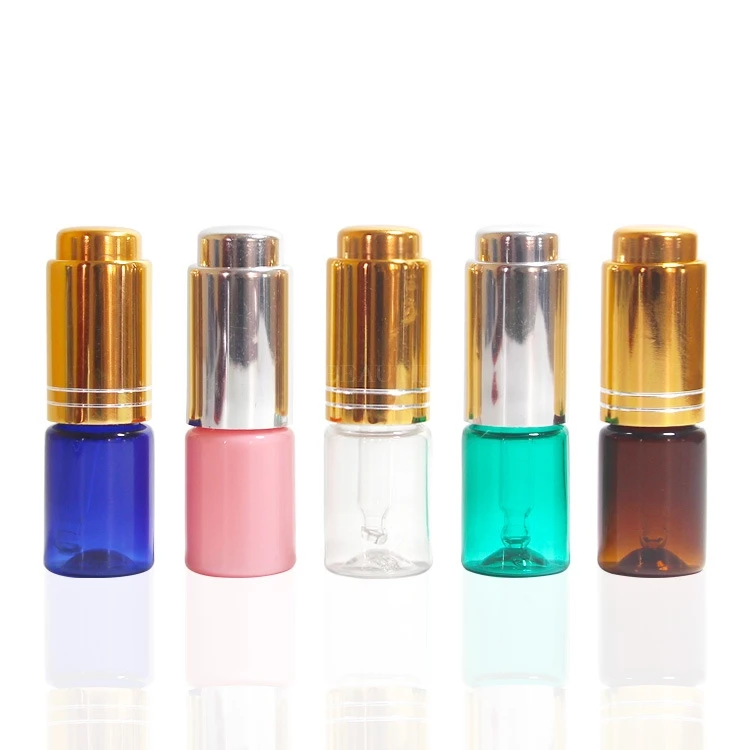 

200pcs 5ML Plastic Essential Oil Bottle, 5CC Refillable Essence Bottle with Gold Silver Press Pump,PET Dropper Vials