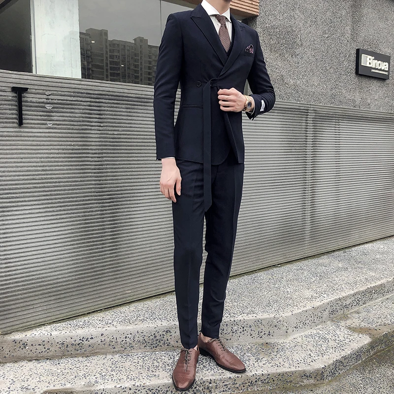 

(Jacket+Vest+Pants) 2021 Men High Quality business suits/Male slim fit Groom's Wedding Dress/Man 3 pcs Pure cotton Blazers S-3XL