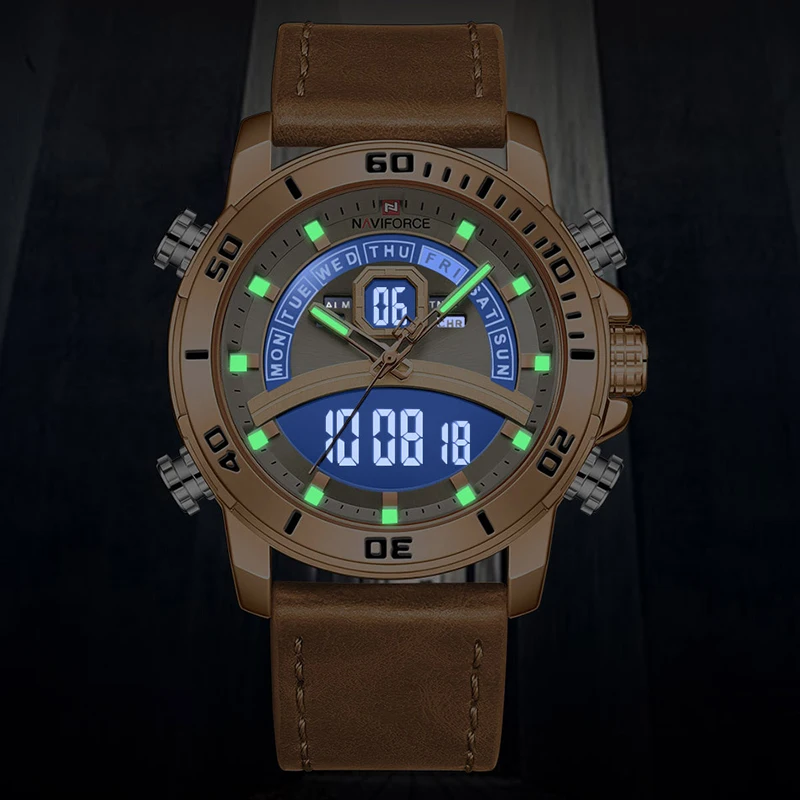 Часы наручные NAVIFORCE Мужские кварцевые с кожаным ремешком брендовые Роскошные