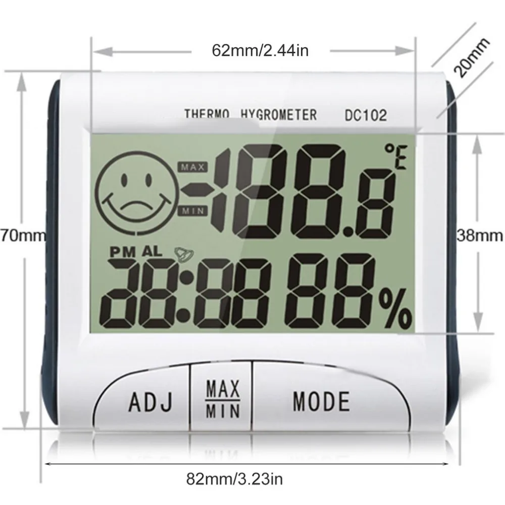 Mini LCD Digital Indoor Thermometer Hygrometer Temperature Humidity Meter Clock Desk Weather Station DC102 With Magnetic Stand