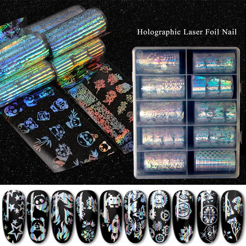 Голографическая фольга для ногтей наклейка Геометрическая панда Лазерная