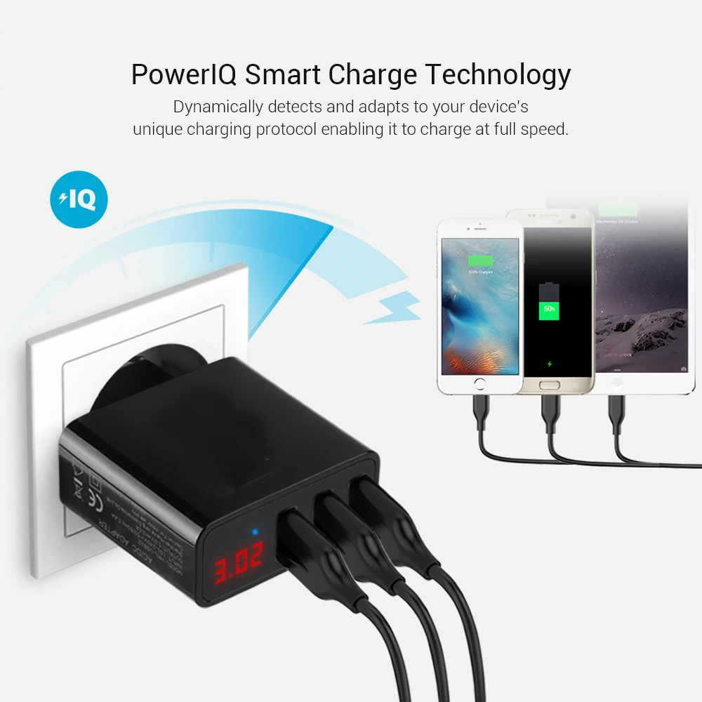 Зарядное устройство для мобильного телефона, USB настенный адаптер питания, светодиодный дисплей, штепсельная вилка европейского стандарта 2.4A, умный адаптер быстрой зарядки для IPhone, samsung, Xiaomi, huawei