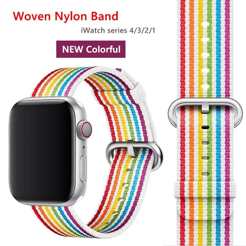 colorful Нейлоновый ремешок для apple watch band 42 мм 38 мм iWatch 4 Band 44 мм 40 мм браслет ремень Спортивная петля ремешок для apple watch 4 3 2 1 - Цвет ремешка: colorful