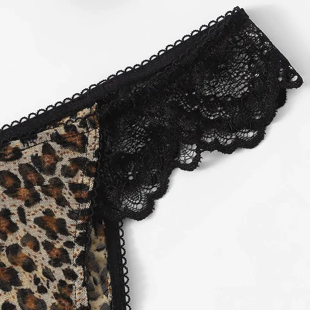 

Porno Babydoll Costumes New Women Sexy Lace Exotic Leopard Print Bra Lingerie With Thong Sleepwear Lenceria Mujer Set Nightwear