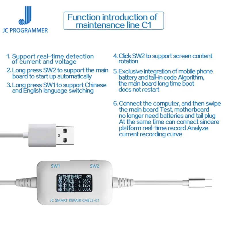 

JC C1 Cable Line Intelligent Smart Repair For phone 6 6P 6S 6SP 7 7P 8 8P X XR XS MAXRepair