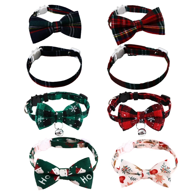 

Christmas Dog Collar With Bell Nylon Fabric Female Male Puppy Pet Bow Tie Adjustable Cat Dog Collar Decoration Cute Pet Supplies