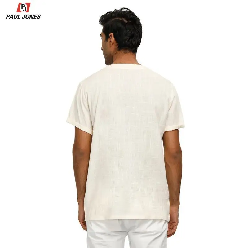 Мужская рубашка из вискозы и льна на шнуровке PAUL JONES стильные летние пляжные