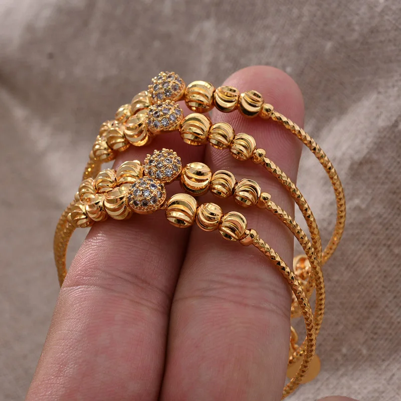 

4PCS/lot Gold Color Bangle For Child For Girls For Baby/Kids Ethnic Bracelet Bells Heart Jewelry Christmas Gifts Bead Jewelry
