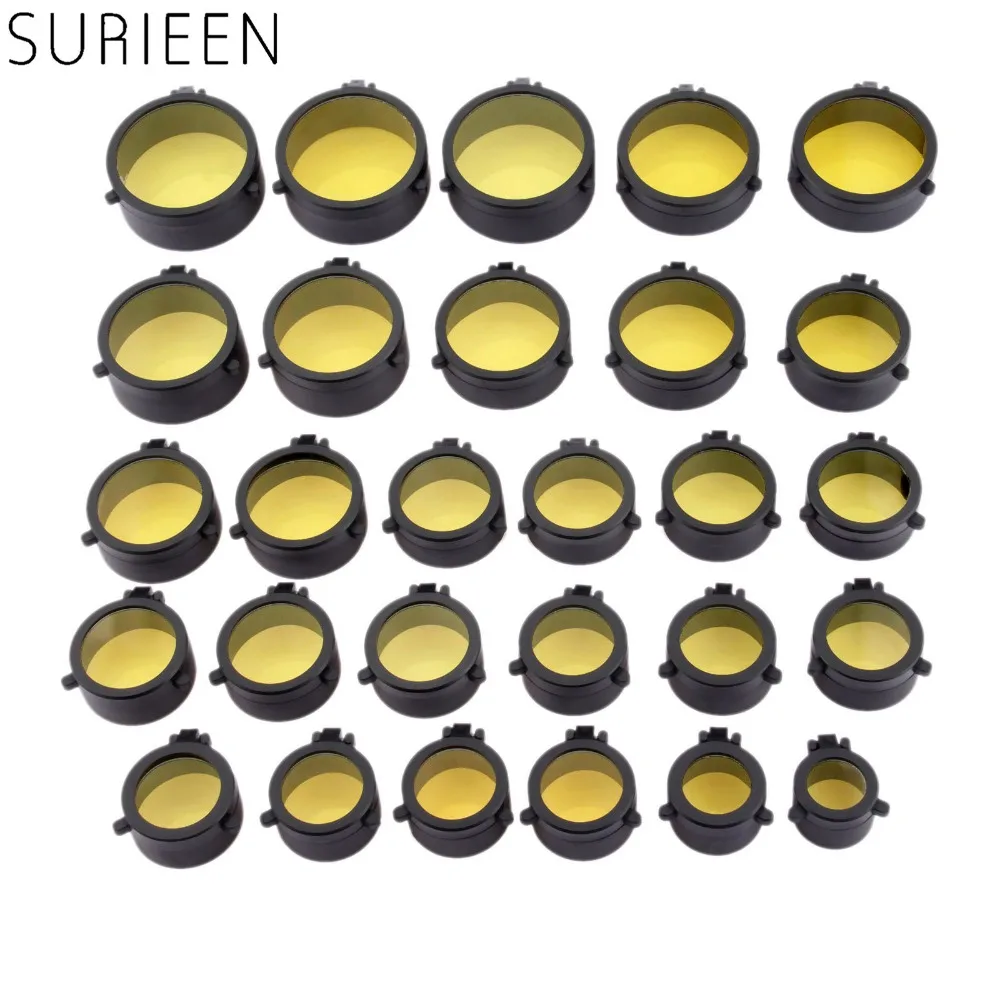 

New 30mm-69mm Transparent Yellow Rifle Scope Lens Cover Flip Up Quick Spring Protection Cap Objective Lense Lid for Caliber 1pc