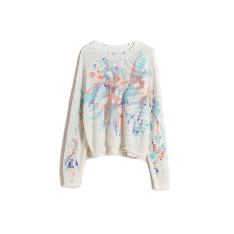 

2020 autumn and winter new products in Europe and America hot sale tie-dye printing sweet small fresh long sleeve sweater women