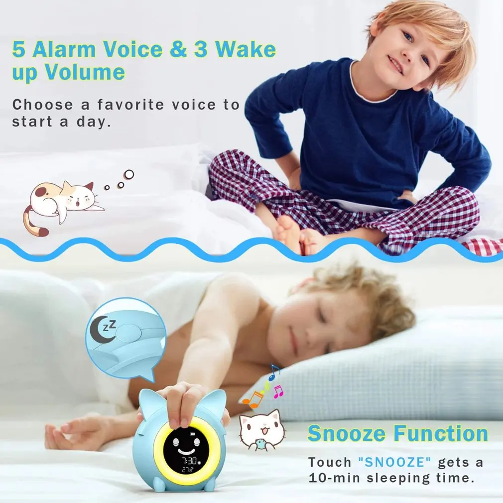 

Kids Child Alarm Clock Sleep Training Clock Colorful Night Light Digital Wake Up Clock With Temperature Timer For Bedroom