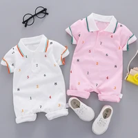 baby digital printed lapel shirt men and women baby summer short sleeved one piece jumpsuit childrens cotton one piece robe new