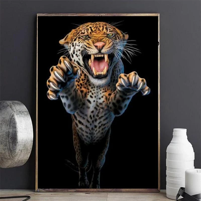 

Jumping Angry Cheetah Poster And Prints Vivid Wild Animal Leopard Picture On Canvas Home Decor Wall Art Painting For Living Room