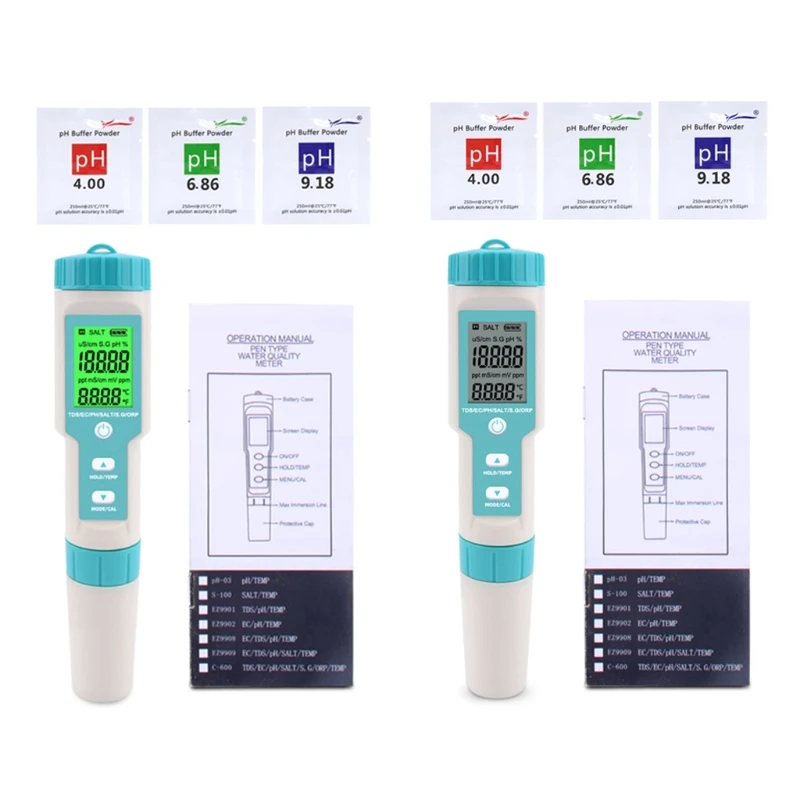 

7 in 1 PH / TDS / EC / ORP / Seawater Specific Gravity / Salinity / Temperature 203F