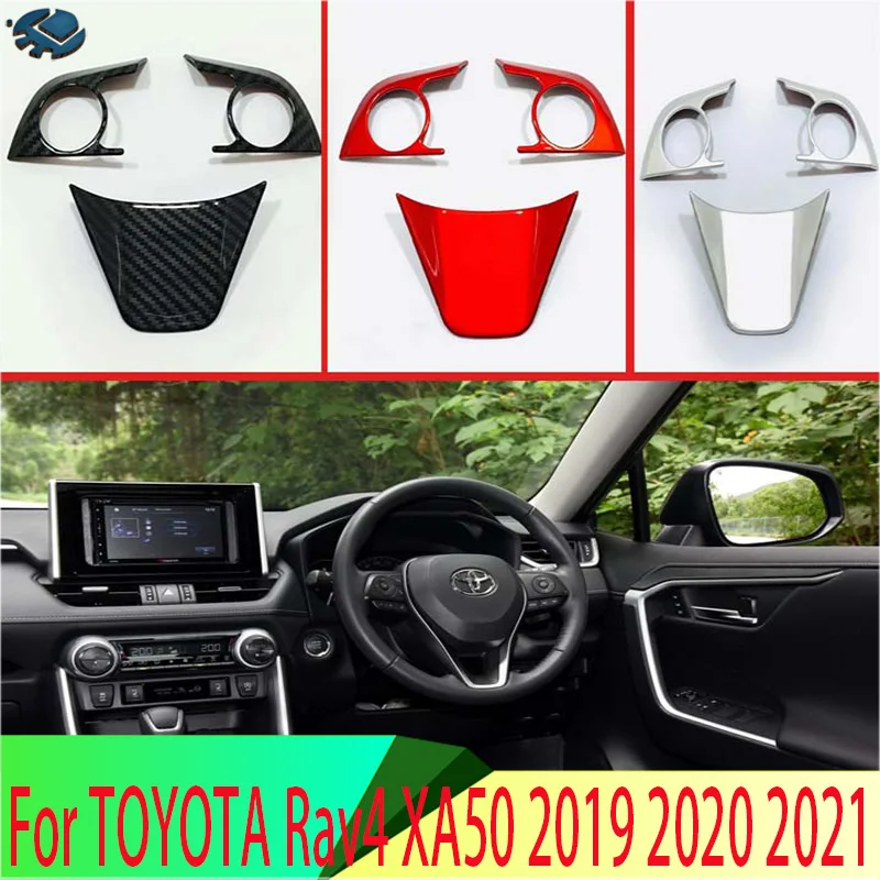 

For TOYOTA Rav4 XA50 2019 2020 2021 Decorate Accessories Steering Wheel Panel Cover Bezel Trim Insert Badge Molding Garnish