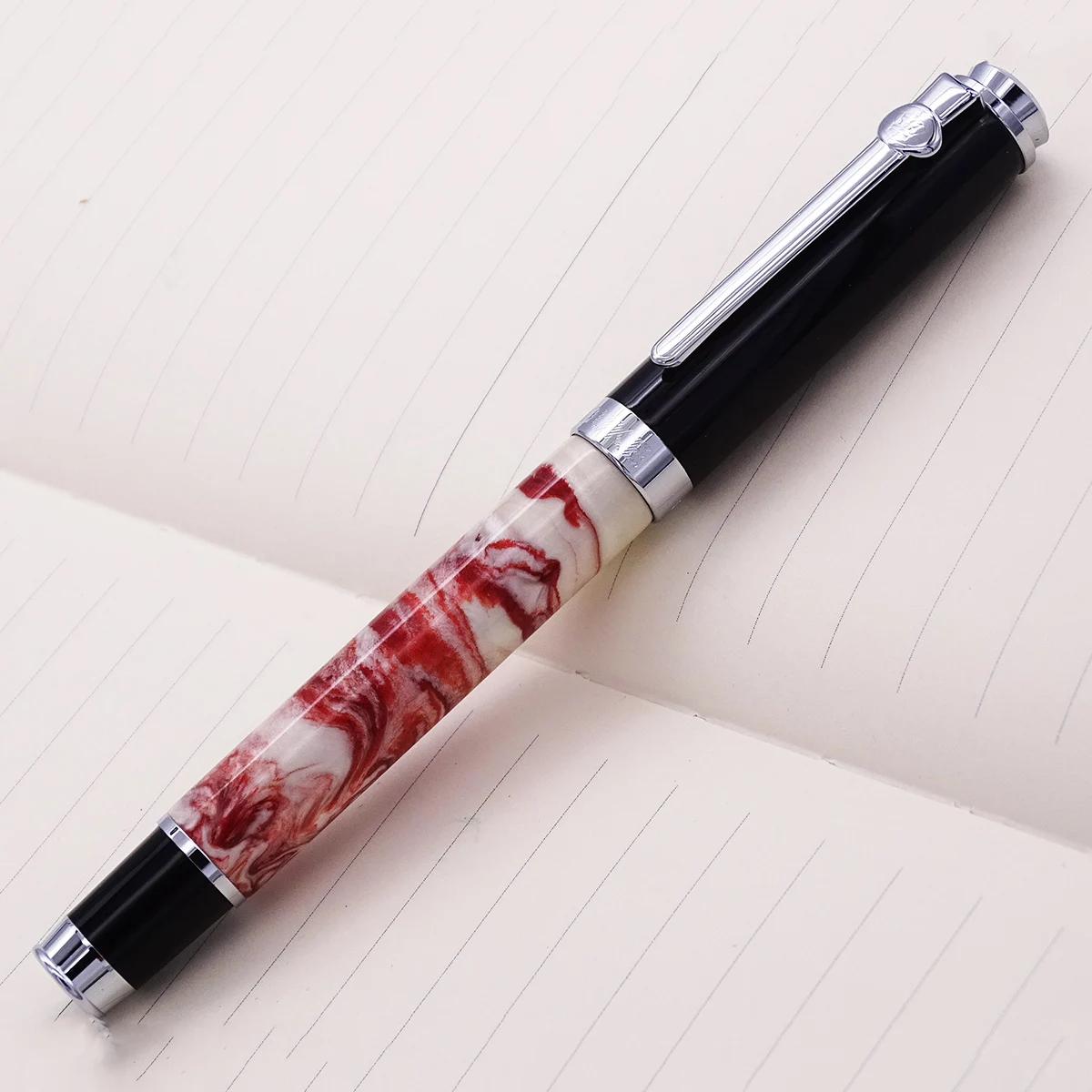 

Duke Celluloid Fountain Pen Red-White Ink Pen Quicksand Leonardo Da Vinci Medium Nib 0.6mm Business Office Beautiful Gift Pen