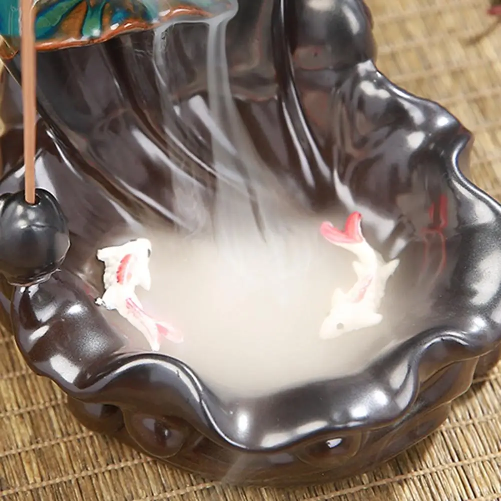 

Lotus Ceramic Grinding Stone Incense Burner Holder Meditation Censer Decoration