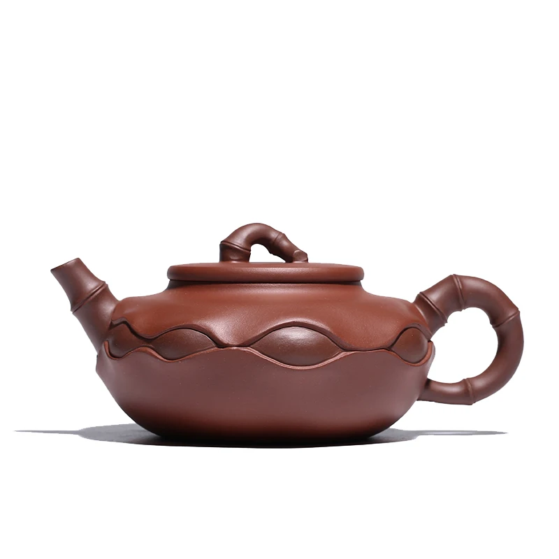 

Yixing purple clay teapot pure handmade raw material purple clay bamboo interesting teapot made by Cao Zhigang