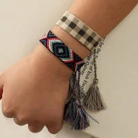 2pcsset bohemian ethnic handmade embroidery cotton tassel braided bracelets for women adjustable string bracelet friend gift