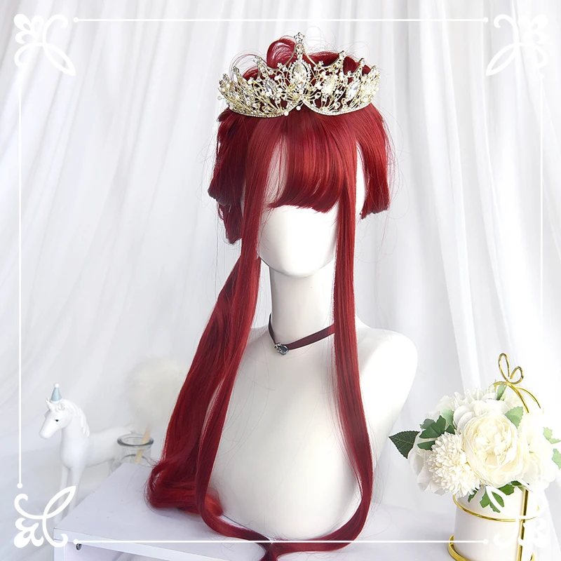 

Red Lolita wig female sea king Mae La Mermaid long curly hair