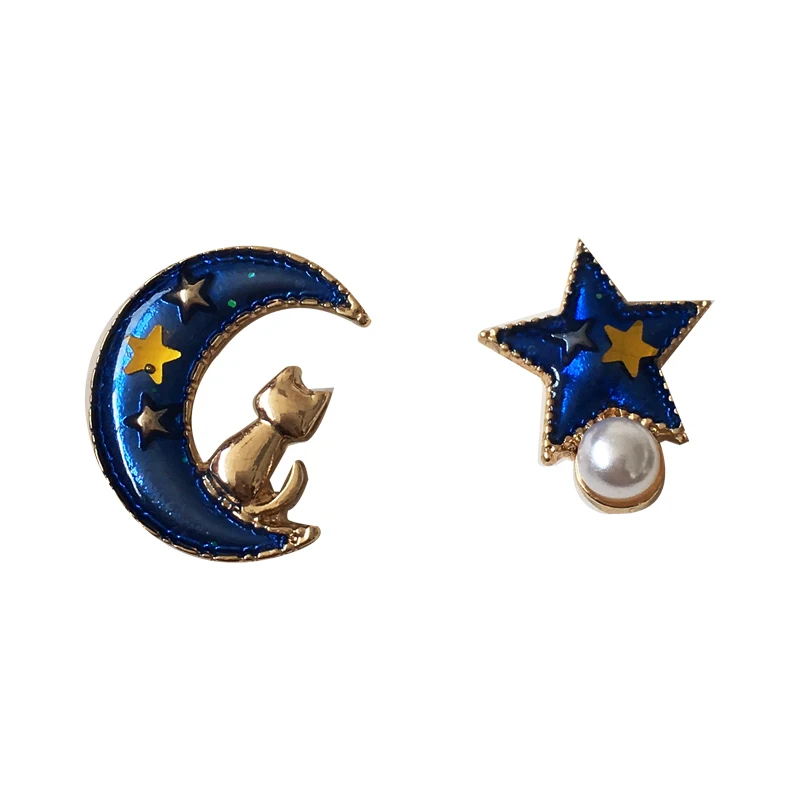 

Bilandi S925 needle New Asymmetrical Moon Star Earrings Delicate Design Hot Selling Blue Stud Earrings For Girl Fine Accessories