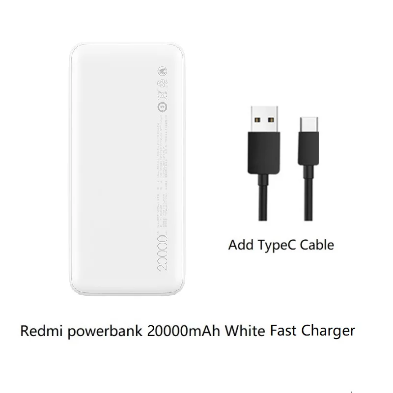 Красный mi power bank 10000 мАч usb type C mi power bank 20000 Qi быстрое зарядное устройство Портативная зарядка повербанк Внешняя батарея - Цвет: Add typeC cable