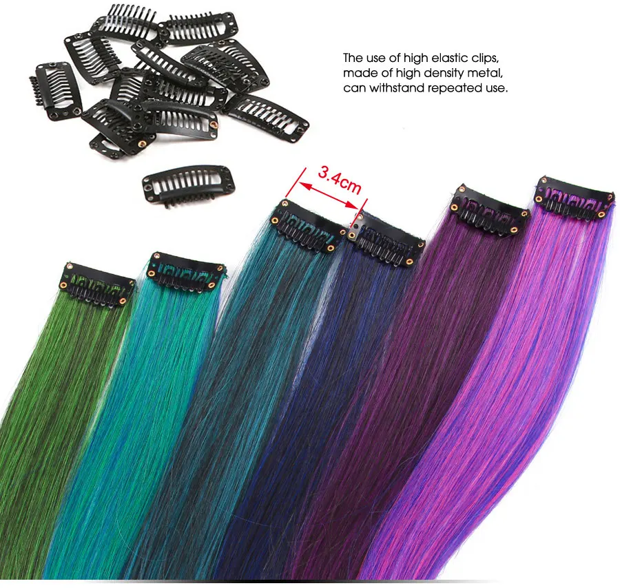 57Color Ombre Hairpiece Clip On Synthetic Fiber Straight Hair Extensions In Extension Strands Hairpins Rainbow | Шиньоны и парики