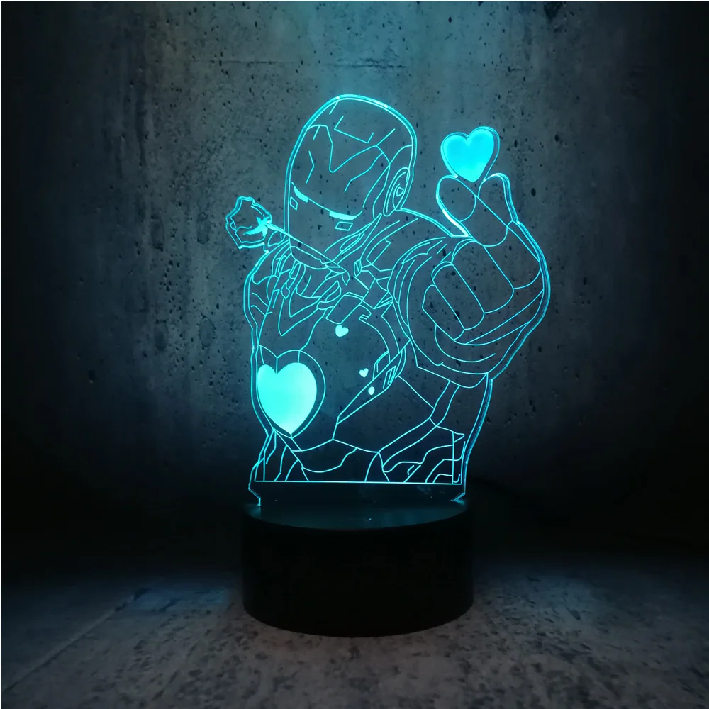 3D лампа Love you style ironman love heart Figure ночник LED Vision 7 цветов меняющийся Декор для спальни