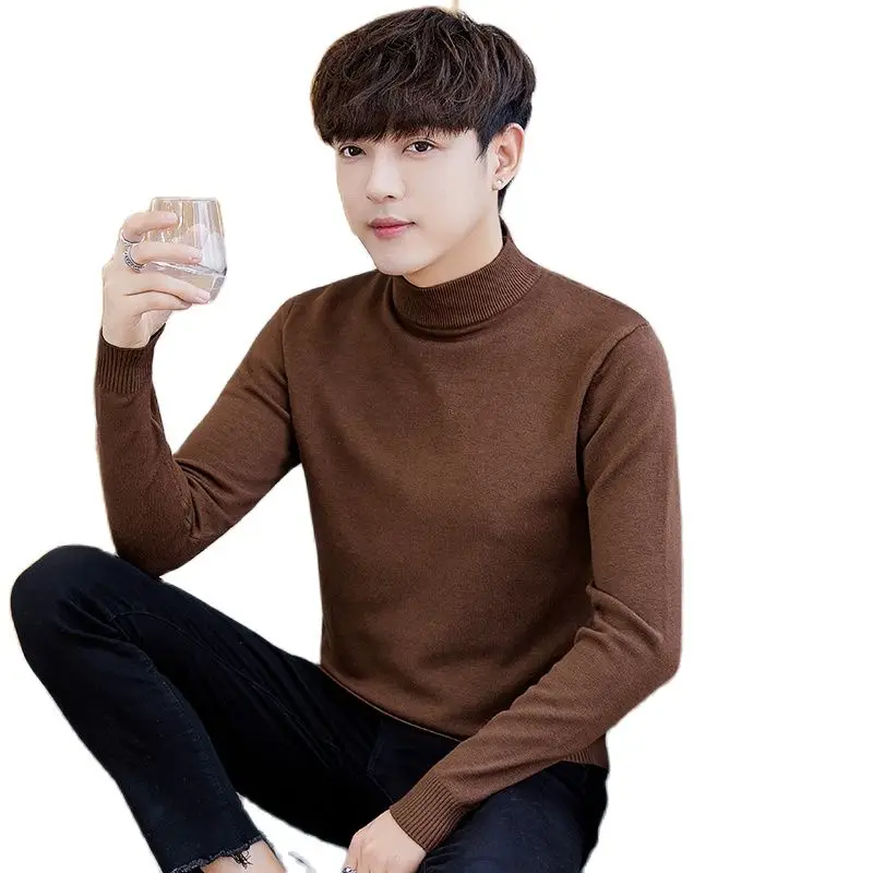 

Winter New Men's Large Size M-5XL Multicolor Fashion Sweater Casual Solid Color Slim Semi-High Crewneck Soft Keep Warm Sweater