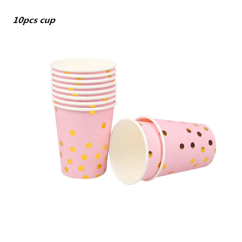 10 шт./партия, золотой, розовый, синий, белый, одноразовая посуда, бумажный стаканчик, тарелка для торта с днем рождения, принадлежности для вечеринки, украшение для детского душа