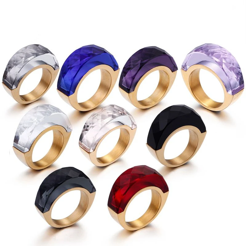 

Bulgaria Gold Stainless Steel Rings For Women Bohemia White Glass Stone Rings For Girls Size 6-9 Party Jewelry Rings