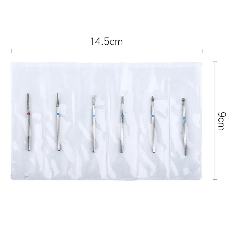 

6pcs/set Diamond Nail Drill Bits 3/32" Manicure Bits Electric Drills Accessories Rotary Cuticle Bit Grinding Tool