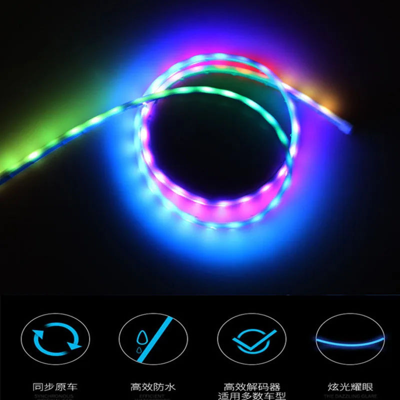 Атмосферное освещение автомобиля RGB атмосферные огни Гибкая полоса дистанционного управления светодиодные RGB ленты двери автомобиля декоративная лампа