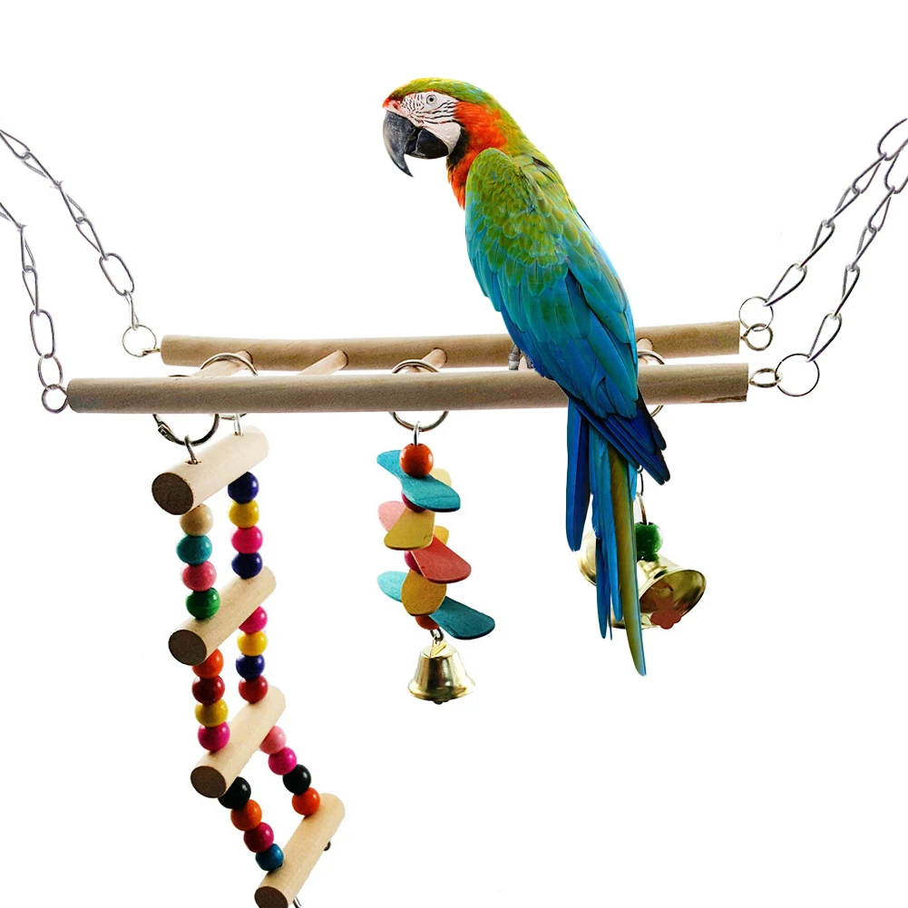 Pet Птица Попугай красочные деревянные качели подъемная лестница колокольчики
