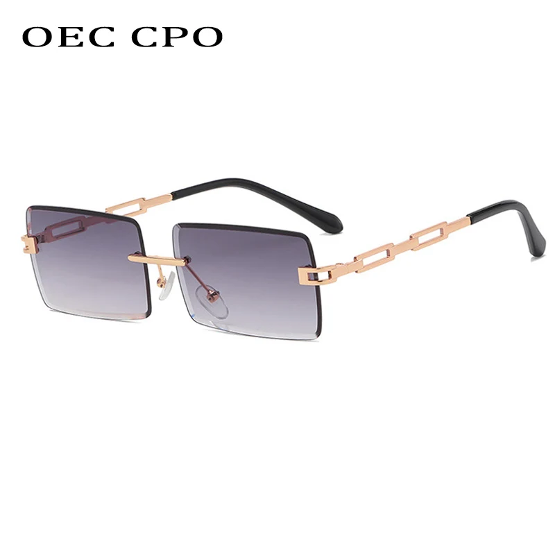 

OEC CPO Small Rectangle Sunglasses Women Vintage Rimless Square Sun Glasses Men Fashion Gradient Shades Eyeglasses UV400 Goggle