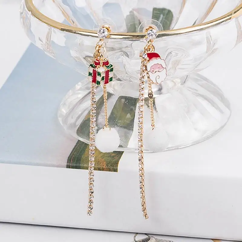 

Christmas Earrings Santa Snowman Elk Rhinestone Chain Earrings Fashion Long Dangle Earrings For Women Girls Jewelry Accessories