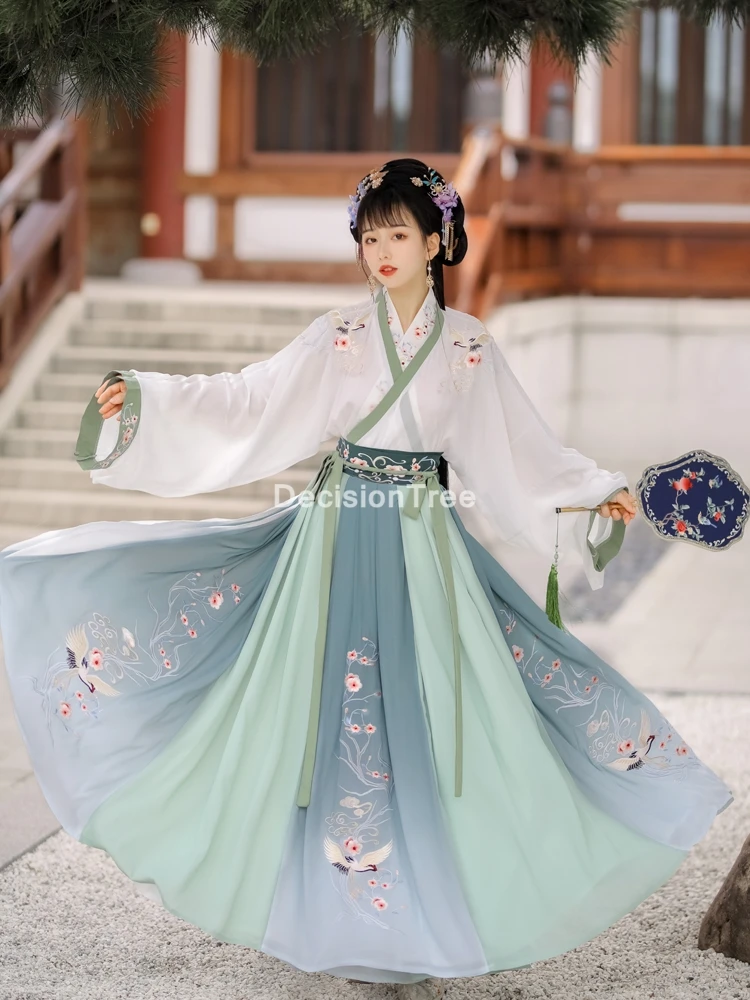 

2022 ancient traditional chinese woman elegant hanfu dress fairy embroidery stage folk dance costume retro tang dynasty hanfu