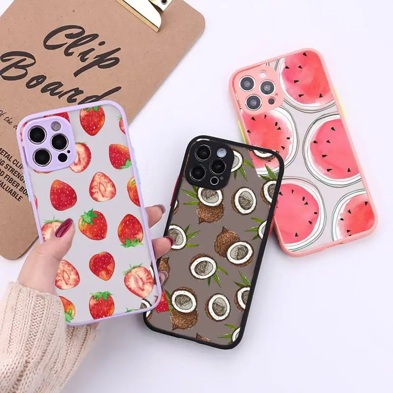 

Fashion Cute Cartoon Fruit Phone Case For iPhone 12 11 Mini Pro XR XS Max 7 8 Plus X Matte transparent Back Cover