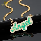 Женское эмалированное ожерелье с именем стразы, персонализированная цепочка с именем, украшенным контуром, подарок на Рождество