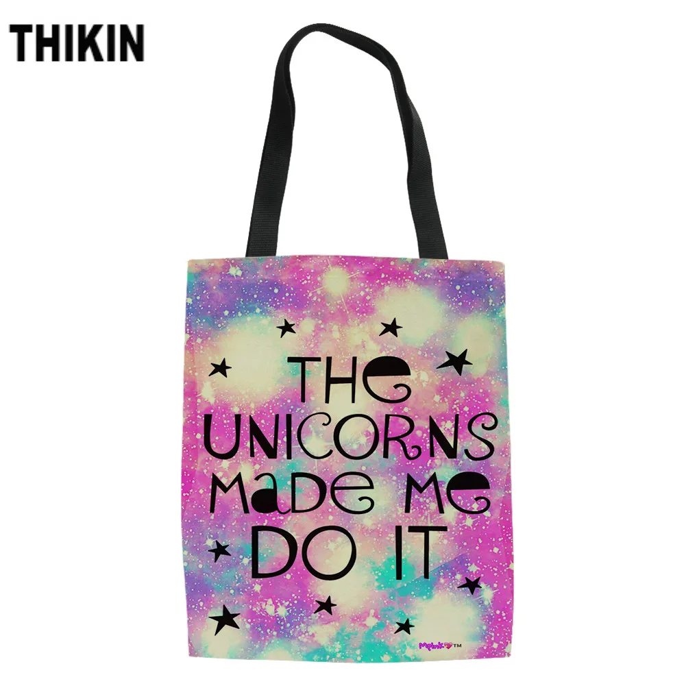 THIKIN Pretty Colorful Galaxy Pattern Pink Doodle Shopper Сумки холщовая женская сумка через плечо