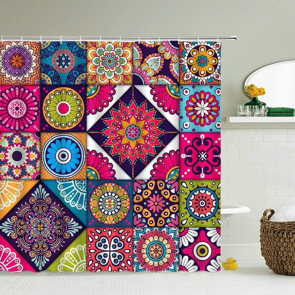 

Шторы для душа в богемном стиле, водонепроницаемые шторы для ванной из полиэстера с 3D-принтом Индии и крючками, экран для ванной 180*200 см