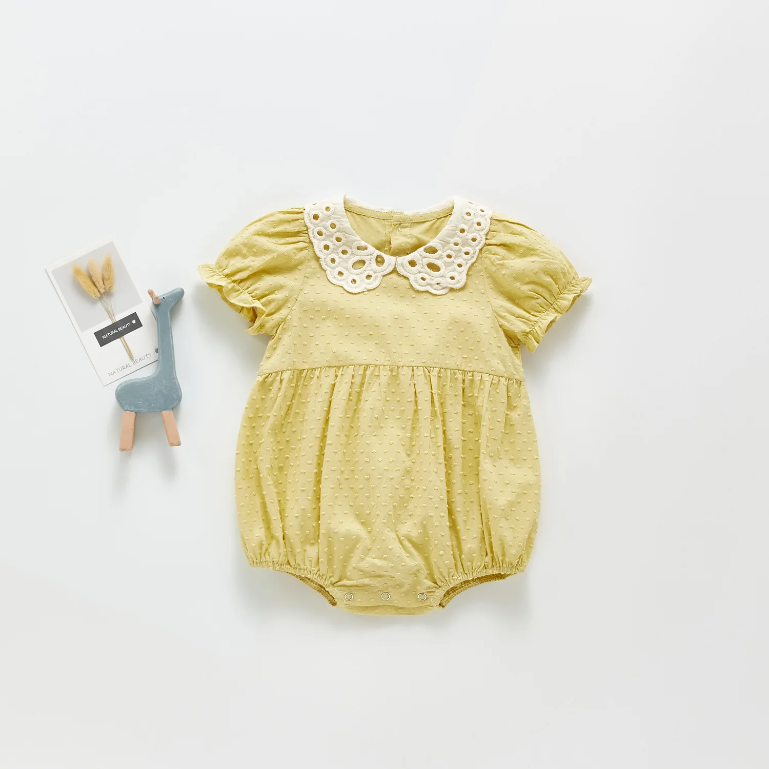 

WLG Girls Yellow Rompers Baby Clothes Summer Peter Pan Collar Short Sleeve Romper Toddler Girl Clothes
