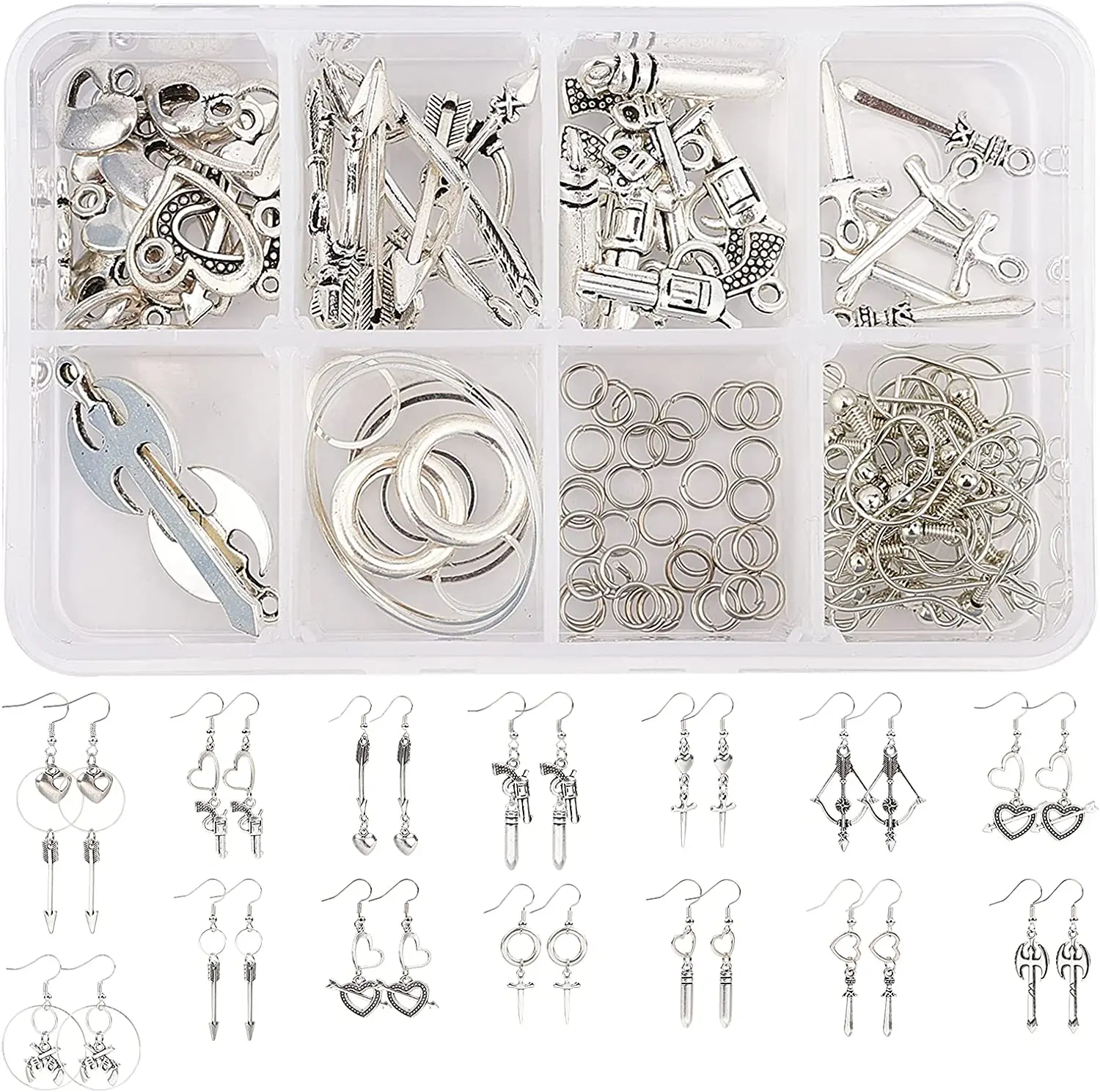

1 Box DIY 14 Pairs Antique Silver Pistol Archery Grenade Charms Earring Making Kits Pendants Tibetan Style Accessorie