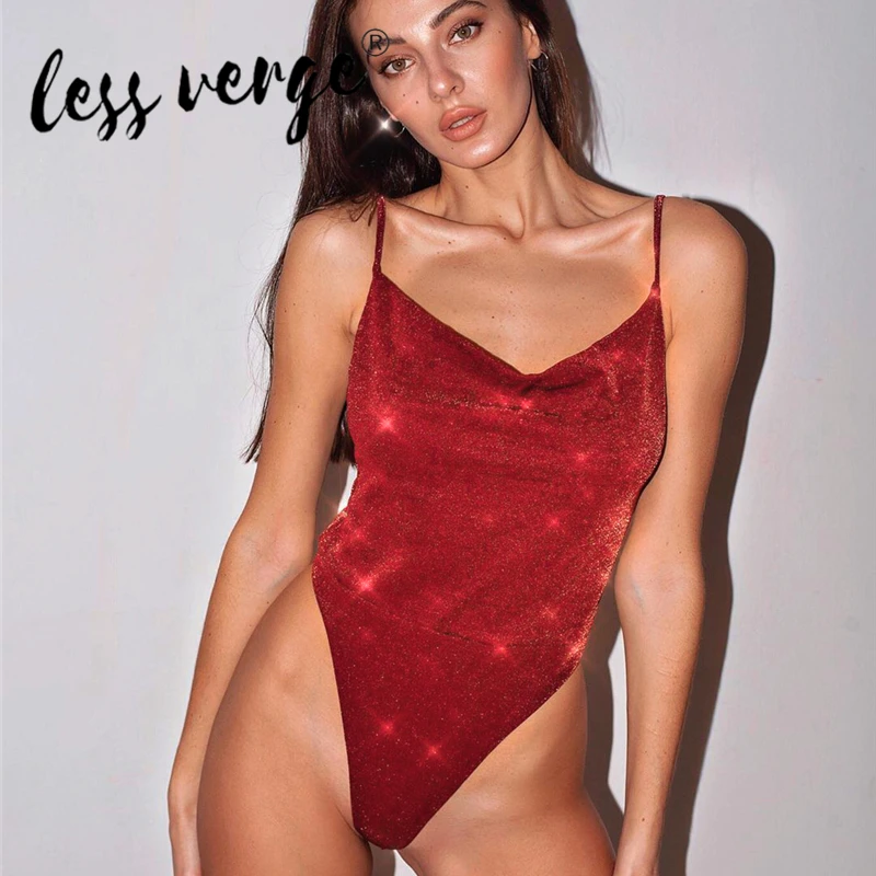 Lessverge Sexy Strap Sparkly Bodysuit Women Low Collar Backless Pure Color Bodycon Romper 2020 Spring Female Jumpsuit | Женская одежда