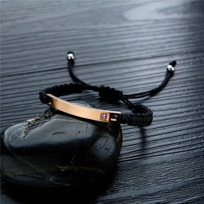 Браслет из нержавеющей стали с фианитами цвета розового золота | Украшения и